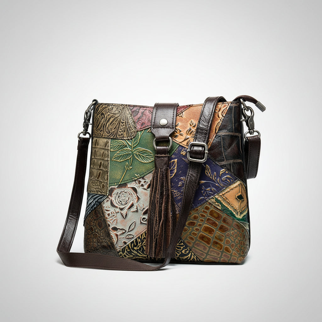 Ethnic style leather stitching ladies bag