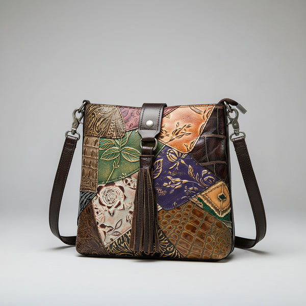 Sac à main pour femmes en cuir surpiqué de style ethnique