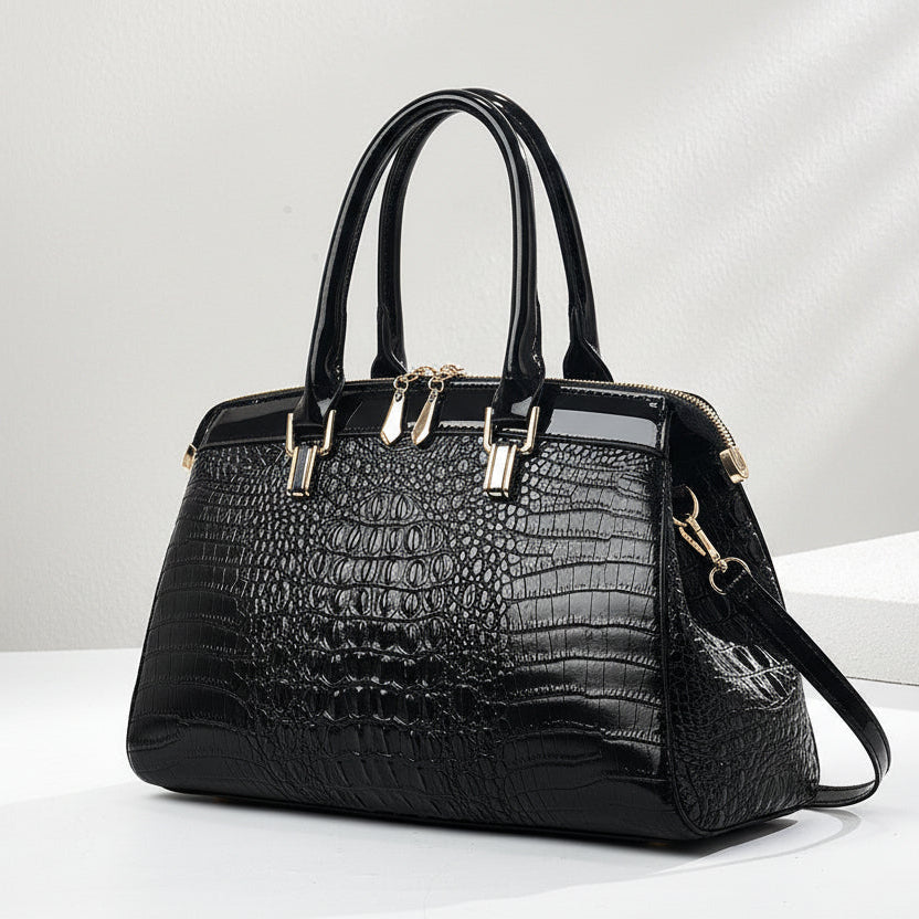 Sac à main en cuir verni façon croco