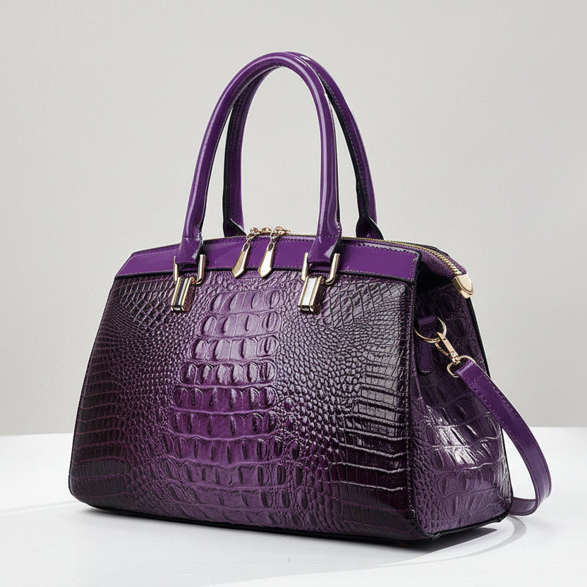 Sac à main en cuir verni façon croco